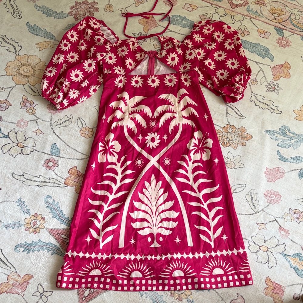 NWOT SHEIN Pink Floral Midi Dress with Puff Sleeves